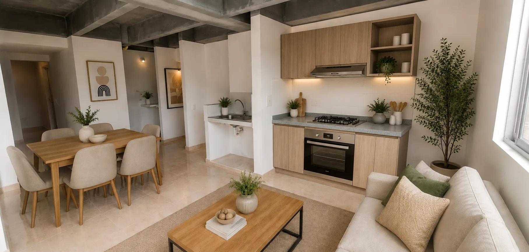 Render 2 — Tipo 4 — 3 hab, 2 baños, 55.3 m²